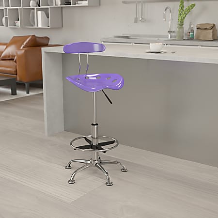 Flash Furniture Vibrant Chrome Drafting Stool with Tractor Seat, Violet/Chrome