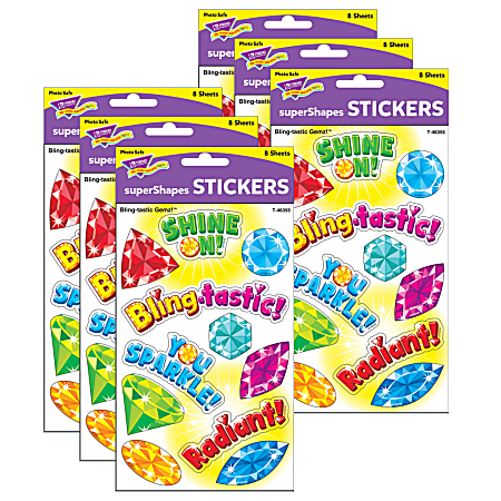 Trend superShapes Stickers, Bling-tastic Gemz!, 88 Stickers Per Pack, Set Of 6 Packs