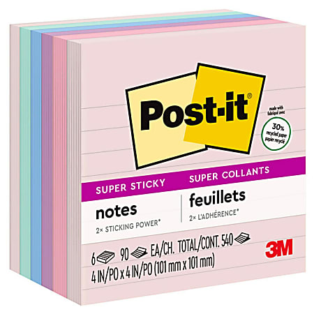 Post-it Recycled Super Sticky Notes, 4 in x