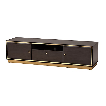 Baxton Studio Cormac Mid-Century Modern Transitional 2-Door TV Stand For 63” TVs, 15-3/4”H x 63”W x 15-15/16”D, Dark Brown