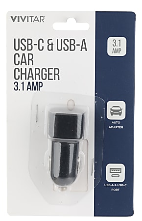 Vivitar USB C And USB A Car Charger Black NIL6003 BLK STK 24 - Office Depot