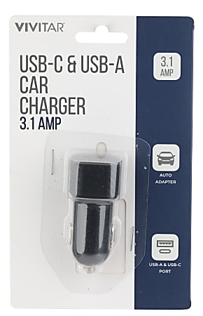 Vivitar USB-C And USB-A Car Charger, Black, NIL6003-BLK-STK-24