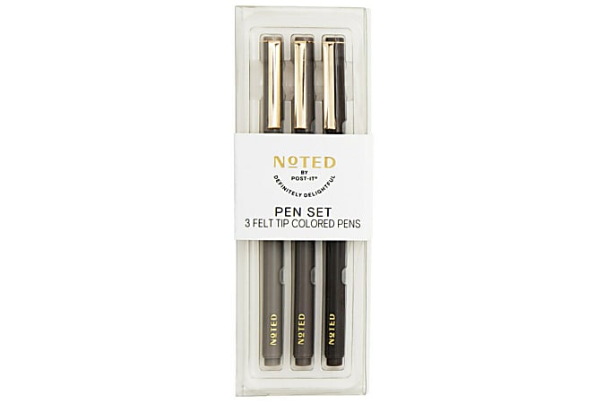 Noted by Post it Felt Tip Pens Fine Point 0.5 mm BlackGray Pack Of 3 Pens -  Office Depot