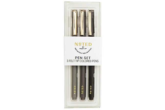 Noted by Post-it® Felt Tip Pens, Fine Point, 0.5 mm, Black/Gray, Pack Of 3 Pens