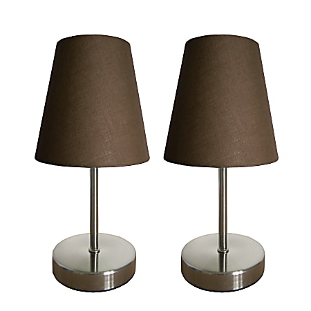Simple Designs Mini Basic Table Lamp with Fabric Shade, 10.63"H, Brown/Sand Nickel, 2pk