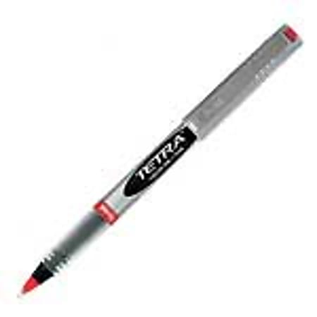 Pentel® Tetra™ Liquid Ink Rollerball Pens, 0.3 mm, Fine Point, Silver Barrel, Red Ink, Pack Of 12