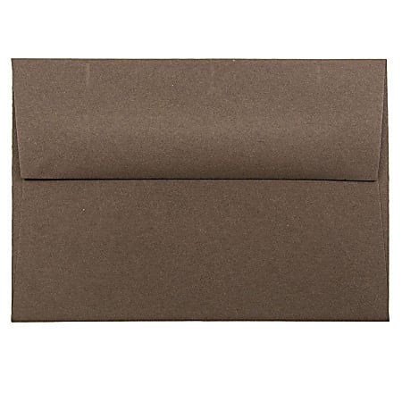 JAM Paper® Booklet Envelopes, #4 Bar (A1), Gummed Seal, 100% Recycled, Chocolate Brown, Pack Of 25