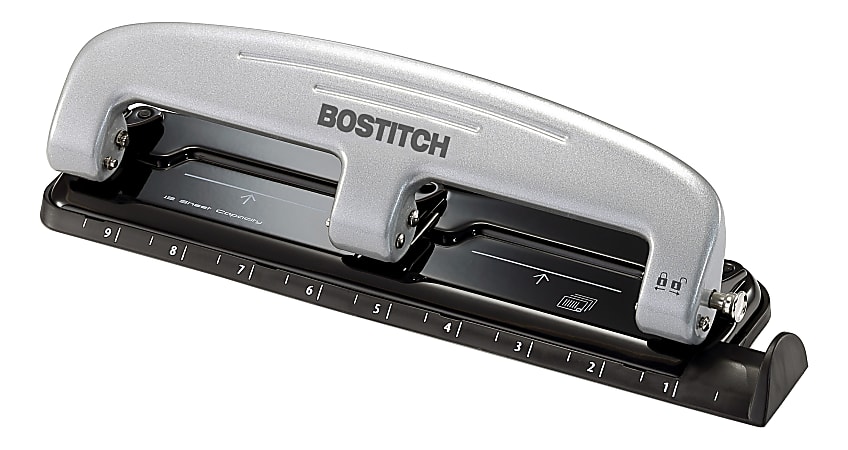 Bostitch® EZ Squeeze™ Three-Hole Punch, 12 Sheet Capacity, Black/Silver