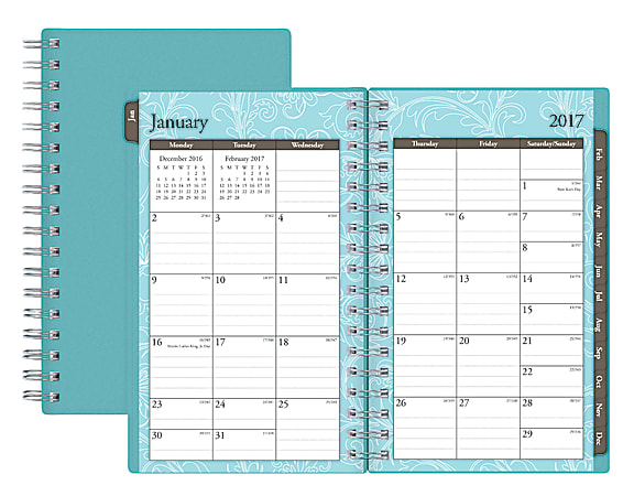 Blue Sky™ Weekly/Monthly Planner, Knightsbridge, 3 5/8" x 6 1/8", 50% Recycled, Aqua, January to December 2017