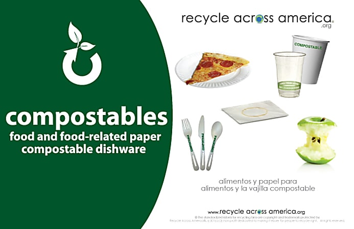 Recycle Across America Compostables Standardized Recycling Labels, COMPS-5585, 5 1/2" x 8 1/2", Dark Green