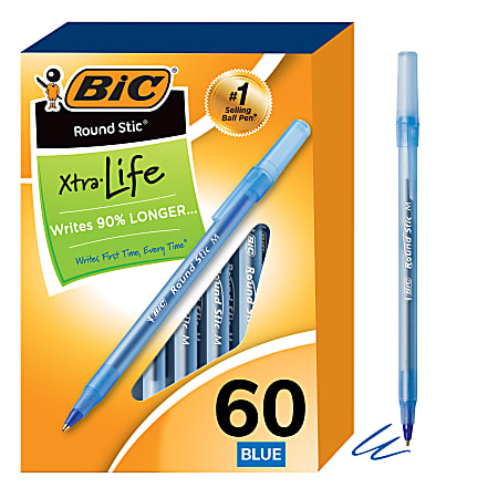 BIC Round Stic Ballpoint Pens Medium Point 1.0 mm Translucent