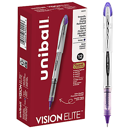 uniball Vision Elite Rollerball Pens, Bold Point (0.8mm), Violet, 12 Count