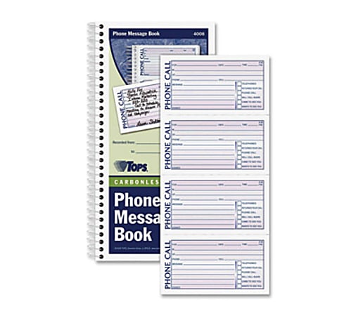 TOPS Spiral Carbonless While You Were Out Book - Spiral Bound - 2 Part - Carbonless Copy - 5 1/2" x 11" Sheet Size - Assorted Sheet(s) - Blue, Red Print Color - 1 Each