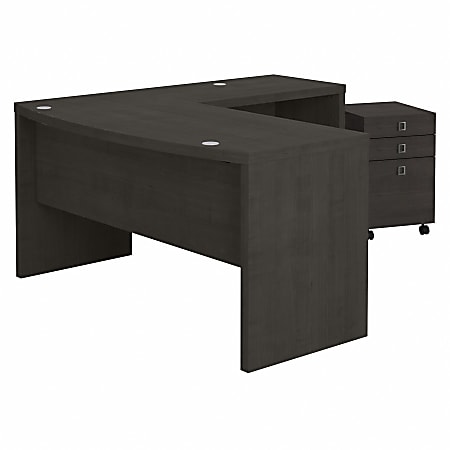 Bush Business Furniture Echo L Shaped Bow Front Desk with Mobile File Cabinet, Charcoal Maple, Standard Delivery