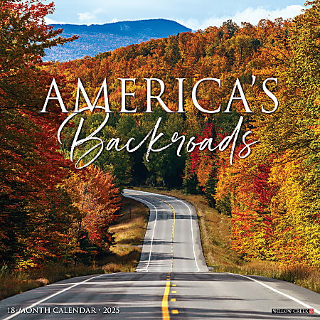 2025 Willow Creek Press Scenic Monthly Wall Calendar, 12" x 12", America's Backroads, January To December, 41314