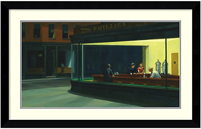 Amanti Art Nighthawks, 1942 Framed Art Print By Edward Hopper, 26 3/4"H x 42 1/4"W, Black