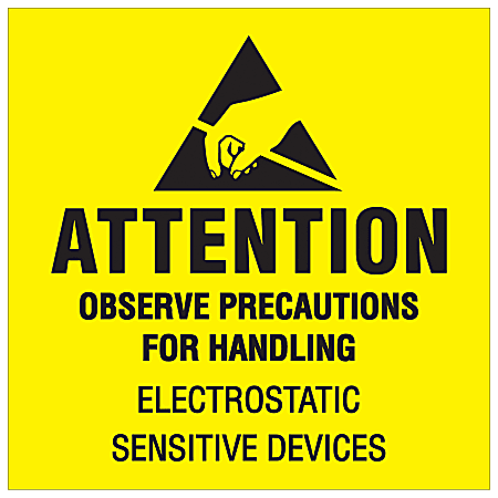 Tape Logic® Preprinted Shipping Labels, DL1369, Attention ? Observe Precautions, Square, 2" x 2", Fluorescent Yellow/Black, Roll Of 500