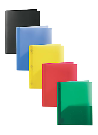 Office Depot® Brand 2-Pocket Poly Folders With Prongs, Letter Size, Assorted Colors, Pack Of 10