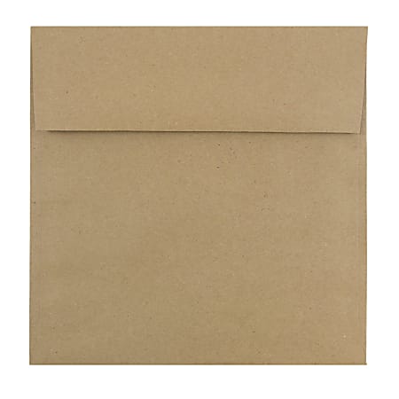 JAM Paper® Square Invitation Envelopes 8 1/2" x 8 1/2", Gummed Seal, 100% Recycled, Brown Kraft Paper Bag, Pack Of 25