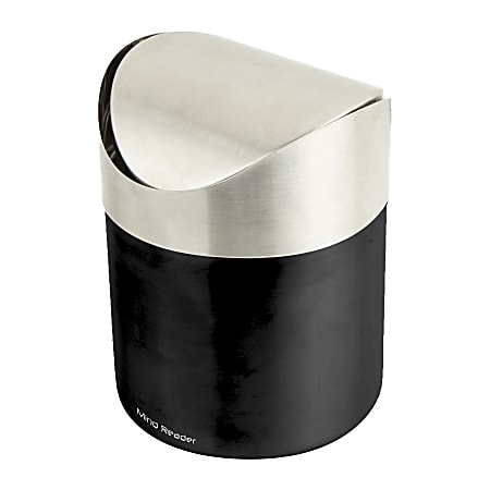 Mind Reader Oval Stainless-Steel Desktop Trash Collector, 0.4 Gallons, Black