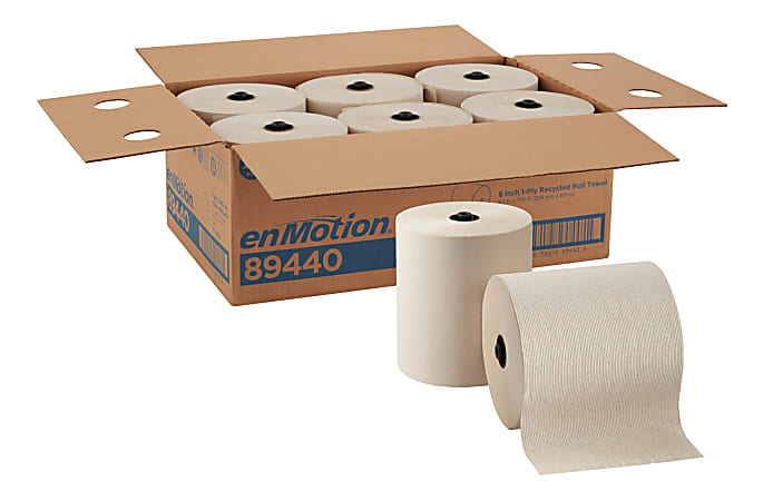 enMotion&reg; 8" Paper Towel Rolls, 1-Ply, 100% Recycled Fiber, Brown, 700 ft Per Roll, 6 Rolls Per Case