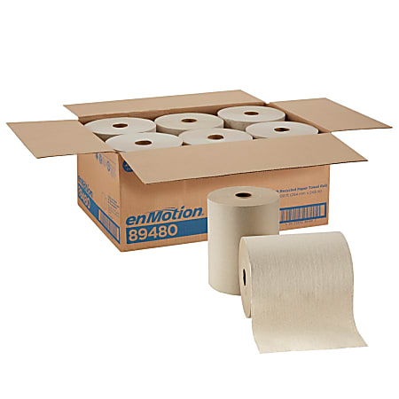enMotion® 10" Paper Towel Rolls, 1-Ply, 10"x 800', 100% Recycled Fiber, Brown, 800 ft Per Roll, 6 Rolls Per Case