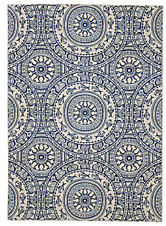 Linon Washable Outdoor Area Rug, Zelley, 5' x 7', Smoke/Blue