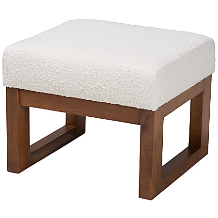 Baxton Studio Yashiya Mid-Century Modern Boucle Ottoman Footstool, 16-1/2”H x 21-5/16”W x 19-1/8”D, Off-White/Walnut Brown