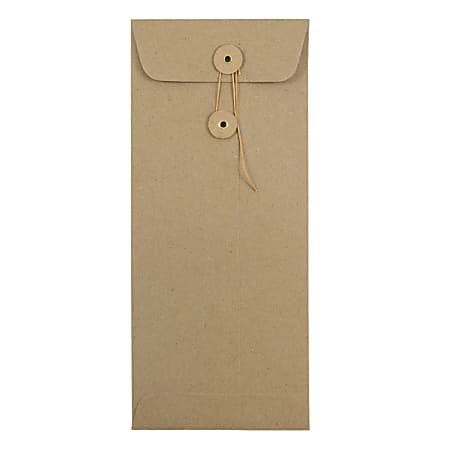 JAM Paper® Policy #10 Envelopes, Button & String Closure, 100% Recycled, Brown, Pack Of 25