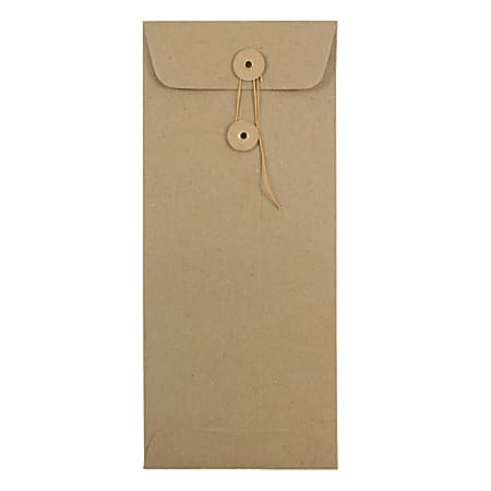 JAM Paper® Policy #10 Envelopes, Button & String Closure, 100% Recycled,  Brown, Pack Of 25