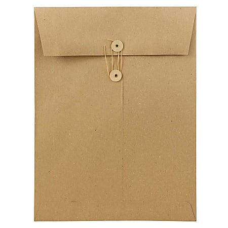 JAM Paper® Open-End 9" x 12" Manila Catalog Envelopes, Button & String Closure, 100% Recycled, Brown Kraft, Pack Of 25