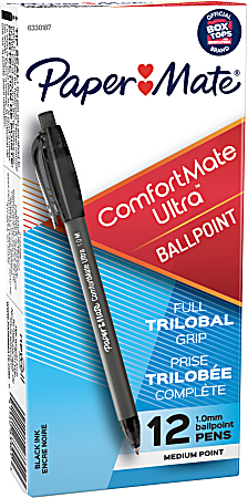 Paper Mate® Comfortmate™ Ultra Retractable Ballpoint Pens, Medium Point, 1.0 mm, Black Barrel, Black Ink, Pack Of 12