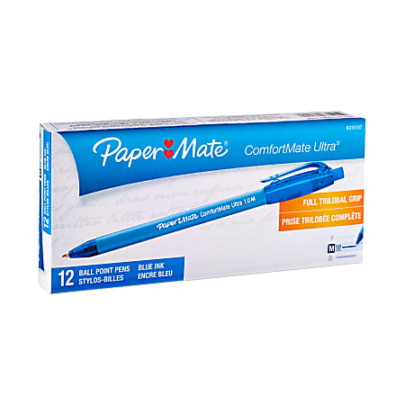 Paper Mate® Comfortmate™ Ultra Retractable Ballpoint Pens, Medium Point, 1.0 mm, Blue Barrel, Blue Ink, Pack Of 12