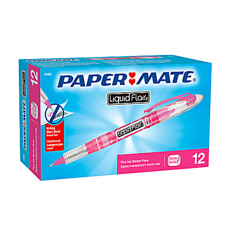 Paper Mate® Liquid Expresso® Porous Point Pens, 0.8 mm, Fine Point, Clear Barrel, Pink Ink, Pack Of 12