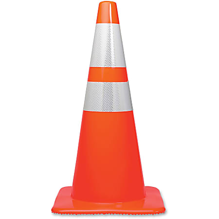 Tatco 28" Traffic Cone, 28"H, Cone Shape, Stackable, Sturdy, Indoor, Outdoor, Orange, Silver