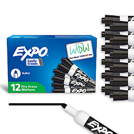 EXPO® Low-Odor Dry-Erase Markers, Bullet Point, Black, Pack Of 12