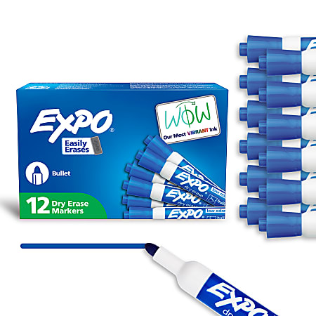 EXPO® Low-Odor Dry-Erase Markers, Bullet Point, Blue, Pack Of 12