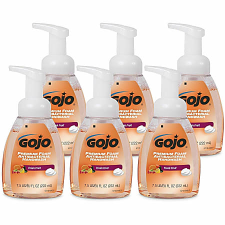 GOJO&reg; Premium Foam Antibacterial Hand Wash Soap, Fresh Fruit Scent, 7.5 Oz, Carton Of 6 Pump Bottles