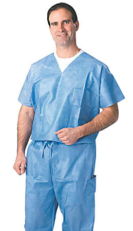 Medline Disposable Scrub Shirts, Medium, Blue, Case Of 30