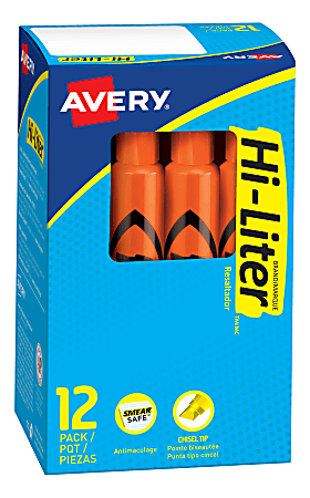 Avery® Hi-Liter® Desk-Style Highlighters, Fluorescent Orange, Box Of 12