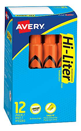 Avery® Hi-Liter® Desk-Style Highlighters, Fluorescent Orange, Box