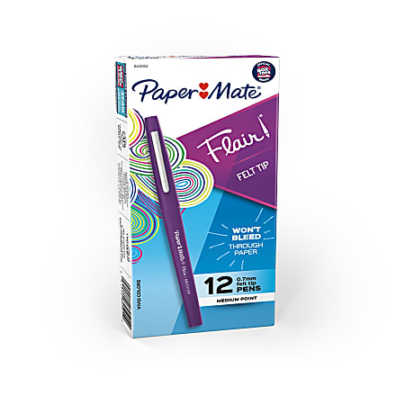 Paper Mate® Flair® Porous-Point Pens, Medium Point, 0.7 mm, Purple Barrel, Purple Ink, Pack Of 12