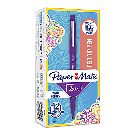 Paper Mate Flair Felt Tip Pens 12 Count 0.7mm Medium Point Purple 