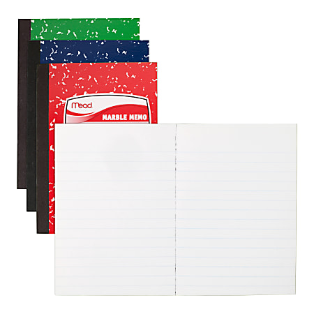 Mead Square Deal Colored Memo Book - 80 Sheets - Tape Bound - 3 1/2" x 4 1/2" - Assorted Cover Marble - 1Each