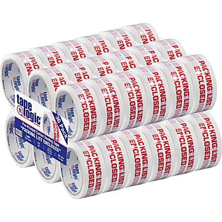 Tape Logic® Packing List Enclosed Preprinted Carton Sealing Tape, 3" Core, 2" x 55 Yd., Red/White, Case Of 36