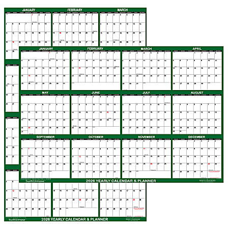 2026 SwiftGlimpse Yearly Reversible Erasable Wall Calendar, 32" x 48", White/Green, January To December