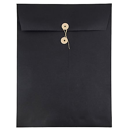 JAM Paper® Open-End 9" x 12" Catalog Envelopes, Button & String Closure, 30% Recycled, Black, Pack Of 25