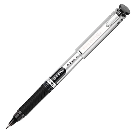 Pentel® EnerGel™ LiquidGel Rollerball Pens, 0.7 mm, Medium Point, Silver Barrel, Black Ink, Pack Of 12