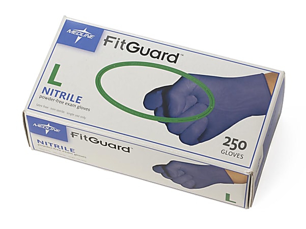 Medline FitGuard Disposable Powder-Free Nitrile Exam Gloves, Large, Dark Blue, Pack Of 2,500