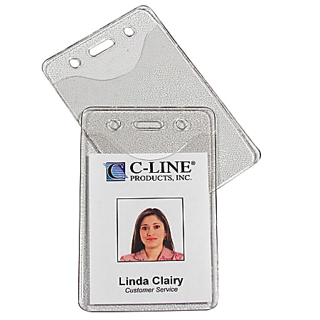 C Line Vinyl Vertical ID Badge Holders 2 38 x 3 38 Clear Pack Of 100 -  Office Depot